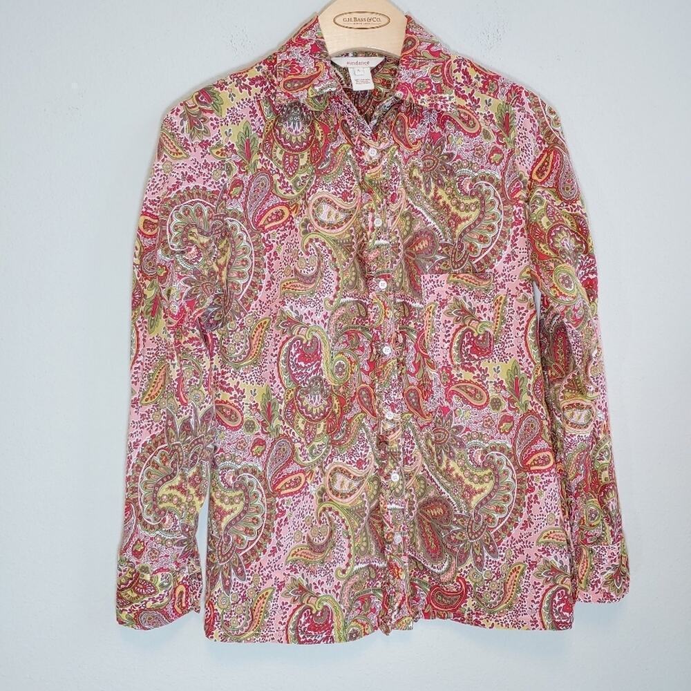 Sundance Women's Paisley Ruffle Long Sleeves Button Up Shirt S
